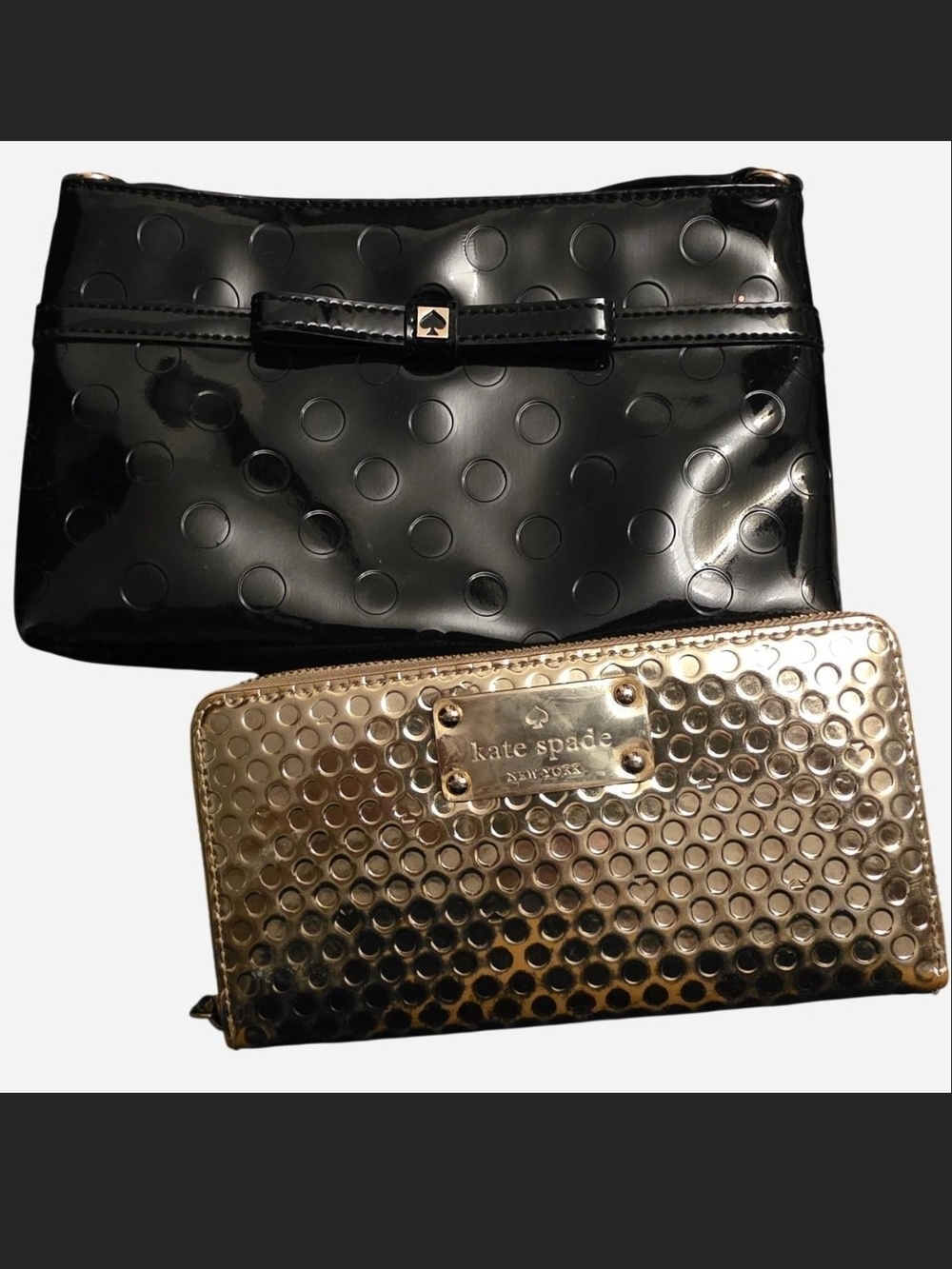 kate spade Black Patent Ctossbody and Gold Zip Wallet Set